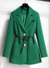 Abiti da donna Giacca blazer verde Abbigliamento Primavera e autunno Moda Slim a maniche lunghe Cintura senza ferro da ufficio Donna 2023