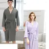 Men's Sleepwear Lightweight Long Waffle Bathrobe Unisex Summer 3/4 Sleeve Quick Dry Spa Robe