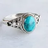 Wedding Rings Wholesale Retro Antique Natural Stone Ring Fashion Jewelry Green Turquoises Finger For Women Anniversary Gift