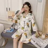 Women's Sleepwear Women silk nightgown autumn Sleepwear Sexy Sleepshirt Print Young Girl satin Outwear Ladies Party Nightdress 3XL 4XL 5XL 230421