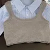 Set di abbigliamento Set da ragazza Gilet lavorato a maglia autunnale Camicia a righe Gonna a pieghe 3 pezzi Uniforme scolastica per studenti di moda