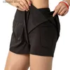 Yoga-outfit Dames Biker shorts Dubbellaags zijzak Running Shorts Adembevolking Snel droge yoga workout Gym Fitness Sportwear Spandex broek T230421