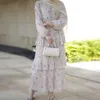 Vêtements ethniques Summer Floral Print Couche plissée Robe longue à volants en mousseline de soie manches longues style doux fête femmes musulmanes Abaya Islam Ramadan