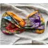 Bandana Durag Designer Zijde Elastische Hoofdbanden Voor Vrouwen 2022 Collectie Luxe Meisjes Bloemen Bloemen Vlinder Haarbanden Sjaal Acces Dhgkd