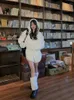 Tute da donna 2023 Autunno Bianco Kawaii Abbigliamento Donna Moda coreana Abito Abiti Casual Calda camicetta con cappuccio Y2k Pantaloncini Design carino
