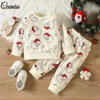 Kläder sätter ceeniu baby julkläder outfit sätter pojkar flickor jultomten tröjor och byxor pyjamas set for borns year costume 231120