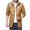Men's Wool Blends Autumn Winter Pure Color Plus Velvet Men Long-sleeved Faux leather jacket Gray Khaki Fashion Business Casual Men Coats 231117