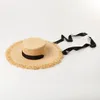Berets Children's Spring And Summer Hand-knitted Raffia Grass Flat Edge Straw Hat With Straps Outdoor Beach Sunscreen