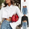 Damenblusen Damen Kawaii Preppy Shirt Langarm Weiß Knopf Revers Cardigan Top Frühling Herbst Flare Ärmel Y2K Streetwear Tunika