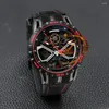 Relógios de pulso dbex0784 tourbillon masculino automático assistir DLC All Black Red Red Skeleton Dial Conte de borracha PureTime 2023