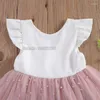 Sukienki dla dziewczynek Summer moda księżniczka niemowlęta dziewczynki Ruffles Solidny koronkowy patchwork back Bowknot Tutu sukienka