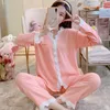 Women's Sleepwear Fdfklak M-XXL Pyjamas Cotton Pajama Sets Women Loose Loungewear V-Neck Home Suit 2023 Autumn Female Trouser