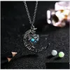 Pendant Necklaces Glow In The Dark Necklace Moon Square Heart For Woman Hollow Water Drop Night Fluorescence Light Accessori Dhgarden Dhnhs