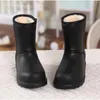 Botas de piel cálidas de Invierno para mujer, zapatos de plataforma de lluvia sólidos a la moda de tacón alto, botas de nieve tobilleras de EVA para niñas, color negro