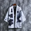 男性のためのエスニック服の日本式着物国民国立haori harajuku cardiast taoist robe tang suit print 3分の1スリーブ夏2023年