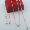 Collana con orecchini da donna con perline con zirconi cubici, bracciale con gioielli in oro rosa 585