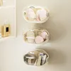 Förvaringslådor väggmonterad pulver puffhylla stansfri skönhetsägglåda med lock hushåll dammsäker makeup arrangör