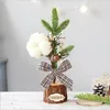 Decorative Flowers 25cm Christmas Mini Tree Ornament Potted Party Home Decoration Accessories Fake Plants Decor