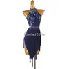 Stage Wear Latin Dance Slimming Competition Performance Rumba Denim Dress Tassel Style