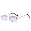 Gafas de sol de tendencia con purpurina para mujer, lentes cuadrados pequeños sin montura, a la moda, para hombre, verde claro, rosa, morado, UV400 NX