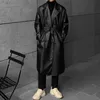 Men s Fur Faux Spring Autumn Long Black Oversized Leather Trench Coats Men Belt 231121