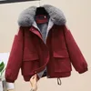 Piumino da donna Autunno Inverno Donna Stile Cappotto imbottito in cotone Modello casual femminile Giacca Parka oversize da donna Collo in pelliccia Top con cappuccio A239