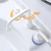 Rubinetti per lavabo da bagno Rubinetto bianco 8 "Largo arco alto nichel spazzolato 2 maniglie Ugello rotante a 360 ° a 3 fori moderno