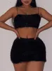 Sólido suspender curto conjunto de duas peças feminino sexy sem alças sem mangas colheita superior feminino magro cintura alta mini saia terno