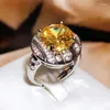 Klusterringar runt Topaz Open Ring for Women 925 Sterling Sliver Medium Yellow Gemstone Jewelry