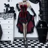 Robes décontractées Goth Dark Magnifique Lolita Gothique Cosplay Velours Élégant Grunge Bandage Robe De Soirée Dames Vintage Dentelle Garniture Partywear