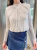 Damen Blusen Bluse 2023 Strass Design Stehkragen Reißverschluss Slim Fashion Langarmshirt