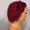 Hair Wigs Pixie Cut Wig Short Curly t Part Lace Human for Women 99j Burgundy Deep Water Wave Transparent Frontal 231121