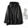 Women's Leather 2024Genuine Jacket Spring Sheepskin Loose And Atmospheric Hooded Casual Mid Length Windbreaker For Women