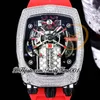 Bugatti Chiron Tourbillon Autoamtic Herrenuhr, 16-Zylinder-Motor, Skelett-Zifferblatt, vereistes Diamanten-Intarsiengehäuse, rotes Kautschukarmband, trustytime001Watches BU200.30