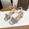 Robe chaussures été magnifique luxe strass femmes sandales tête épaisse talon sangle arc talons hauts datant fête danse