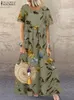 Casual Dresses 2023 Zanzea Bohemian Holiday Sundress Summer Women Vintage Floral Printed Short Sleeve Beach Dress Loose Long Vestido Robe Femme 230421