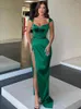 Casual Dresses Mozision Elegant Satin Strapless Bodycon Maxi Dress for Women Fashion Sleeveless Backless lår högt split temperament