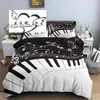 寝具セット寝具セットピアノミュージックキングクイーン布団カバーノートメモの子供向けの10代の女の子の黒と白の鍵2/3pcsキルト