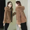 Frauen Pelz Kunstpelz Nachahmung Pelzmantel Fe Schafe Kaschmir Herbst und Winter Koreanische Mantel Kurzen Pelz Kragen Mit Kapuze Jacke frauen Mode OvercoatL231121