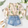 Clothing Sets Toddler Suit Summer Girl's Western One Line Shoulder Flower Print Flared Sleeve Babies For Teen Clothes Winter