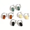 Hoop Earrings Chic Stainless Steel For Women Boho Natural Stone Dangle Y2K Amber Circle Pendant Drop Ear Ring Jewelry