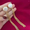 Dangle Earrings 2023 Long Tassel Women Party Jewelry Flat Coin Shape 12-13mm Genuine Freshwater Pearl Baroque Earring
