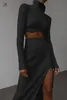 فستان ثنائي الأزياء للحياكة النسائية مجموعة المحاصيل أعلى وتنورة الخريف الشتاء Y2K Ultra Thin Sexy Street 2Piece 231120