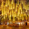 Juldekorationer 8Tube Meteor Dusch LED String Lights Outdoor Waterproof Fairy Street Party Garden Tree Decoration 2024 231121