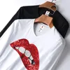 Dames T-shirts Vrouwen Katoen Grappig Lovertjes T-shirt Mode Pailletten Rode Lippen Dame Lange Mouw T-shirt O-hals Kawaii T-shirt femme