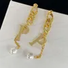 18K goud Top galvaniseren messing, klassieke monogram pareloorbellen, kwastje Dangle Kroonluchter oorbellen, bruiloften, feesten, banketten, geschenken