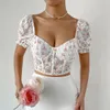 T-shirt femminile Donne Donne Floral Lace Short Cropt Top Top Sexy Square Let S-Shirts 230421