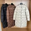 Women's Trench Coats Women Autumn And Winter Fashionable Commuter Versatile Rhombus Hooded Long 90 White Duck Down Jacket