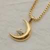 Chaînes minimaliste lune coeur collier pour femmes plaqué or pendentif géométrique anti-allergie en acier inoxydable bijoux cadeaux