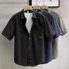 Mannen Casual Shirts 2023 Kleding Zomer Korte Mouw Coltrui Commuter Mode Effen Kleur Losse Zakken Knop Shirt T-shirt